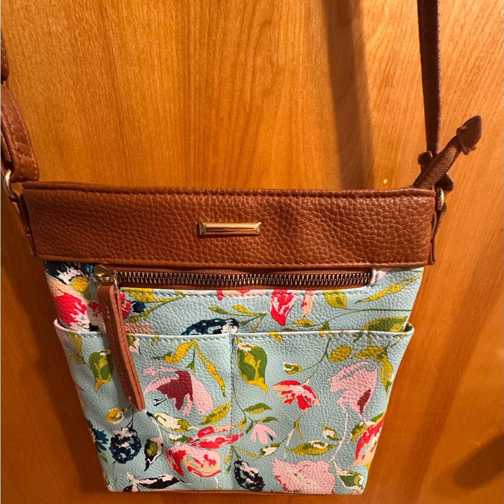 Floral Crossbody Bag with Brown Accents